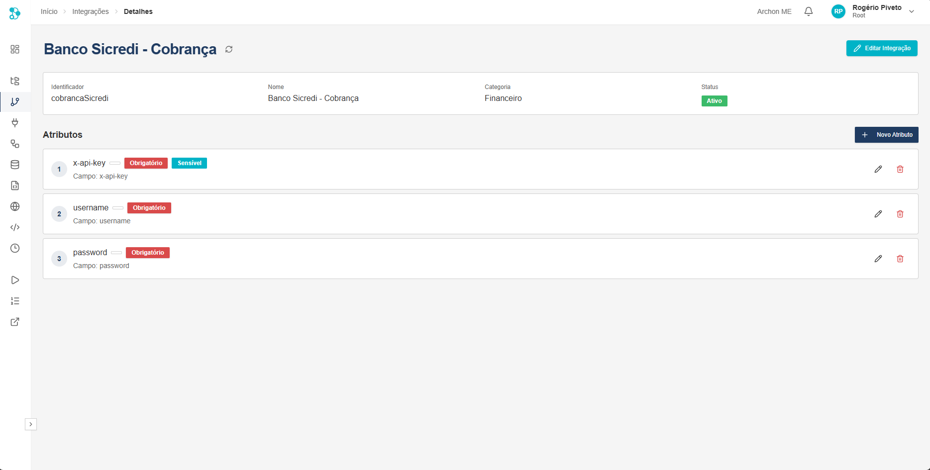 Detalhe da integração