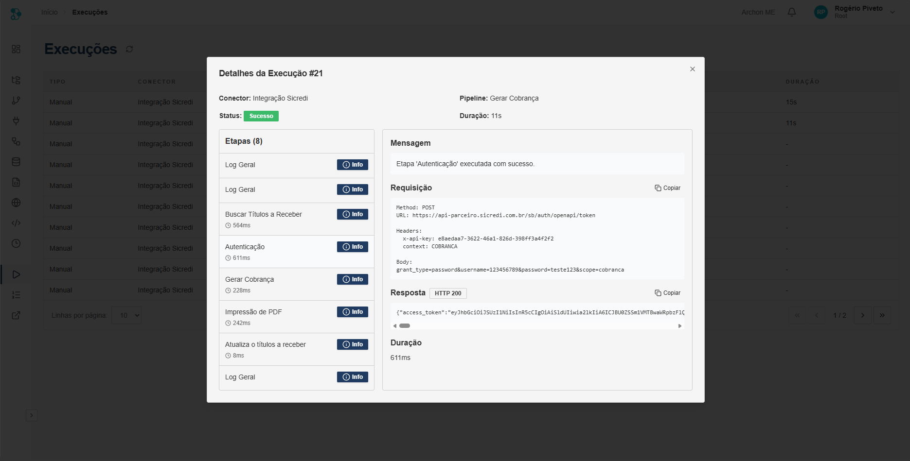 Detalhes da execução